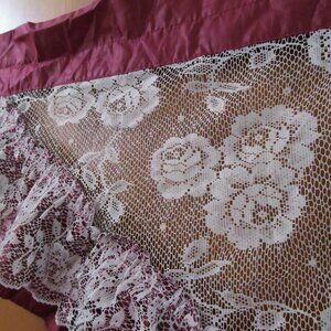 Swag Curtain Ivory Floral Lace with Burgundy 62 x 30 Beautiful!